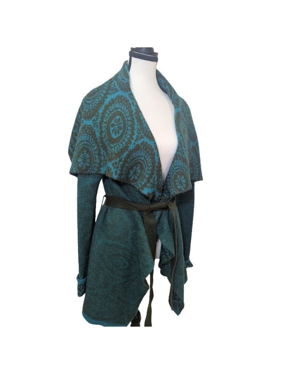 Buffalo David Bitton Teal Knit Wrap Sweater | Boho Artisan Cabincore Layer | M